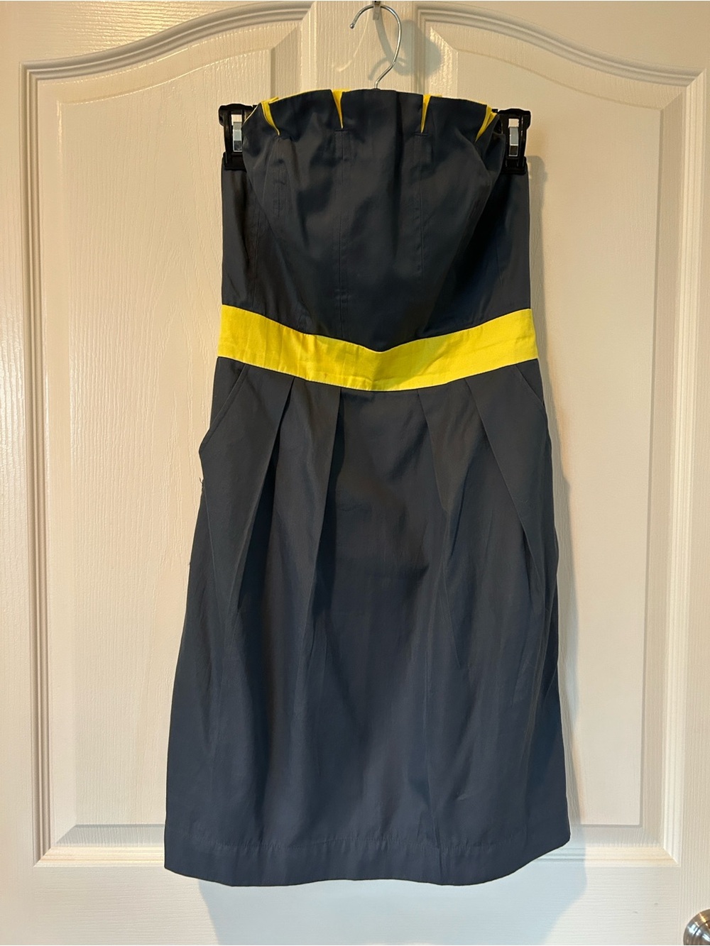 David Meister Grey and Yellow Strapless Dress